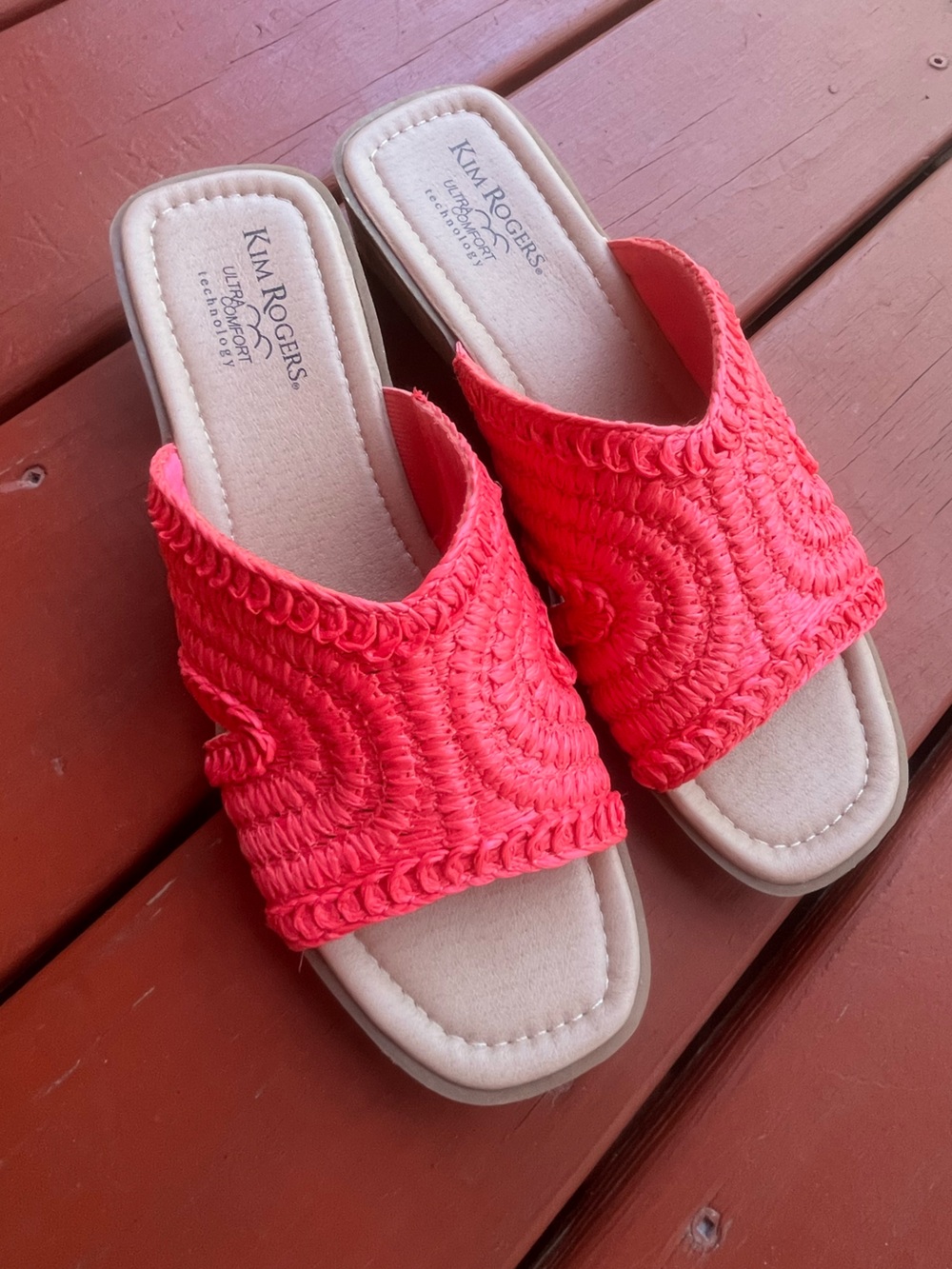 Kim Rogers Coral Pink Woven Slide Mules
